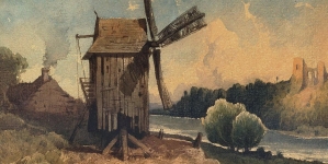 "Pejzaż z wiatrakiem i ruinami" Józefa Szermentowskiego.