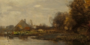 "Jesienny krajobraz z chatą nad wodą" Romana Kochanowskiego.