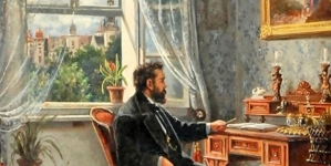 "Portret mężczyzny we wnętrzu pokoju z widokiem na Wawel" Saturnina Świerzyńskiego.