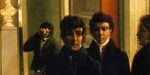 Antoni Blank i Rafał Hadziewicz na obrazie Wincentego Kasprzyckiego "Wystawa Sztuk Pięknych w Warszawie w 1828 roku".
