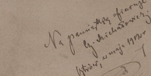 Dedykacja Czesława Michałowicza na rewersie fotografii z maja 1912 r.