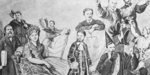 Deotyma w otoczeniu słuchaczy swych improwizacji.