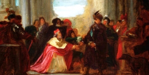 "Hrabia Wilczek błagający króla Jana Sobieskiego o pomoc dla Wiednia przeciw Turkom" Henryka Rodakowskiego.