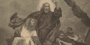 Reprodukcja obrazu Henryka Siemiradzkiego "Chrystus uśmierzający burzę" z kościoła ewangelickiego w Krakowie.