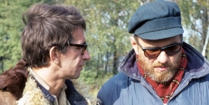 Aktor Jacek Fedorowicz i reżyser Andrzej Konic na planie filmu "Motodrama" w 1971 roku.