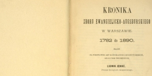 Ludwik Jenike "Kronika Zboru Ewangielicko-Augsburskiego w Warszawie : 1782 do 1890" (strona tytułowa)