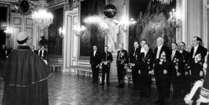 Składanie życzeń noworocznych prezydentowi RP Ignacemu Mościckiemu na Zamku Królewskim w Warszawie 1.01.1936 r.
