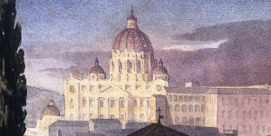 "Widok kościoła Ś. Piotra z okna" Ksawerego Jana Kaniewskiego.