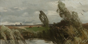 "Pejzaż z wodą i szuwarami"   Romana Kochanowskiego.