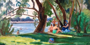 "Pejzaż nad wodą, ze sztafażem" Ignacego Pieńkowskiego.