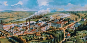 Browar Jana Goetza w Okocimiu  (grafika udostępniona dzięki uprzejmości Pana Jerzego Wyczesanego z Brzeska)