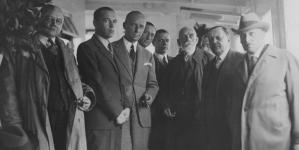 Michał Sokolnicki poseł nadzwyczajny i minister pełnomocny Polski w Danii, na pokładzie statku "Pułaski" w 1932 roku.