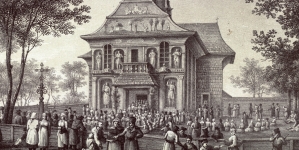 "Widok kościoła Kohawiny słynący odpustami w Cyrkule Striyskim" Antoniego Langego.