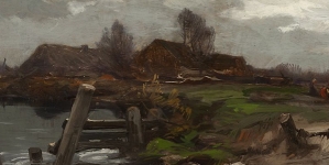 "Pejzaż - Chaty nad wodą"  Romana Kochanowskiego.