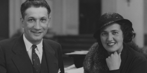Radca Ambasady RP w Paryżu Anatol Mühlsteinw towarzystwie małżonki - córki barona Rotszilda w Hotelu Europejskim 1.06.1932 r.