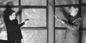 Przedstawienie "Po tej i po tamtej stronie" w Teatrze im. Stanisława Wyspiańskiego w Katowicach w 1938 roku.
