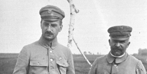 Fotografia Legionistów z I Brygady. Klemensiewicz (z prawej), podporucznik I Brygady Legionów, Kazimierz Sosnkowski (z lewej).