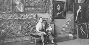 Artysta malarz Tadeusz Styka w swojej pracowni w Nowym Jorku.