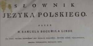 Samuel Bogumił Linde "Słownik języka polskiego. T. 1 cz. 1," (strona tytułowa)