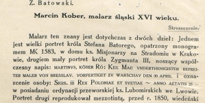 "Marcin Kober, malarz śląski XVI wieku" Zygmunta Batowskiego,