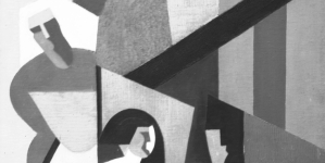 Obraz Mariana Malickiego "Cztery postacie" prezentowany na I Wystawie Warszawskiej Związków Zawodowych Polskich Artystów Plastyków.