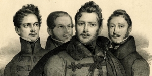 Portrety czterech konspiratorów, uczestników ataku na Belweder 29 listopada 1830 roku.