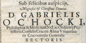"Qvaestio ivridica de contractu matrimonij inter absentes [...] sub [...] auspicijs [...] Gabrielis Ochocki [...] rectoris" Wojciecha Wałkowica.