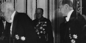 Złożenie listów uwierzytelniających prezydentowi RP Ignacemu Mościckiemu przez ambasadora Niemiec w Polsce Hansa Adolfa von Moltke na Zamku Królewskim w Warszawie 14.11.1934 r.