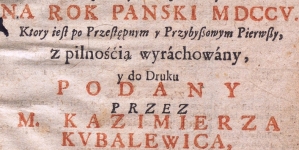 "Kalendarz polski y Ruski Świąt rocznych y Biegów Niebieskich ..." Kazimierza Kubalewicza.