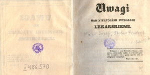 Fryderyk Kazimierz Skobel, Józef Majer "Uwagi nad niektórémi wyrazami lekarskiemi" (strona tytułowa)
