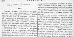 Nota biograficzna o dr. Zygmuncie Laskowskim opublikowana we współczesnej mu prasie.