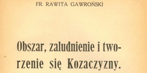 Franciszek Gawroński "Obszar, zaludnienie i tworzenie się Kozaczyzny" (strona tytułowa)