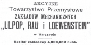 Druk reklamowy Zakładów Mechanicznych Towarzystwa Przemysłowego  Lilpop, Rau i Loewenstein