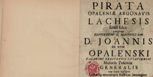 Bartłomiej Kazimierz Malicki "Pirata Opaleniae argonavis Lachesis fatali falce pullulantes..." (strona tytułowa)