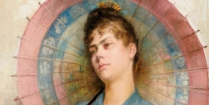 "Kobieta w kimonie z japońską parasolką" Anny Bilińskiej-Bohdanowiczowej.