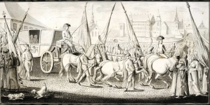 Wjazd Kajetana Sołtyka biskupa krakowskiego książęcia siewierskiego na zamek krakowski do kościoła katedralnego roku 1759