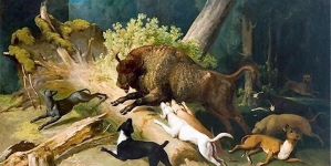 "Polowanie na żubra" Kanutego Rusieckiego.