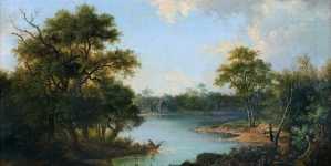 "Pejzaż nadwodny" Franciszka Ruśkiewicza.