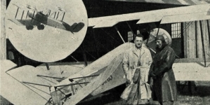 Konstruktor inż. Rudlicki (po lewej) obok pilota W. Szulczewskiego przed samolotem Henriot H-28.