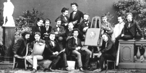 Studenci Szkoły Sztuk Pięknych w Krakowie.  Fotografia z lat 1870-1875.