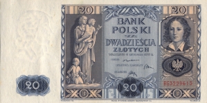 Polski banknot o nominale 20 złotych z 1936 roku.