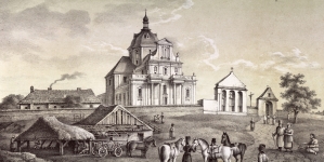 "Widok kościoła Milatyńskiego słynącego odpustami w Cyrkule Złoczowskim" Antoniego  Langego.