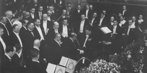 Jubileusz pracy artystycznej dyrygenta Tadeusza Mazurkiewicza w sali Filharmonii Warszawskiej 14.02.1938 r.