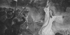 Obraz artysty malarza Jana Henryka Rosena "Śmierć księdza Skorupki".