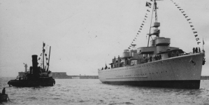 Stawiacz min ORP "Gryf" po zwodowaniu w Le Havre w listopadzie 1936 roku.