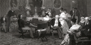 "Fryderyk Chopin w salonie księcia Antoniego Radziwiłła w 1829 roku" Rudolfa Schustera.