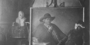 Ludwik Konarzewski - artysta malarz i rzeźbiarz w pracowni wśród swoich prac.