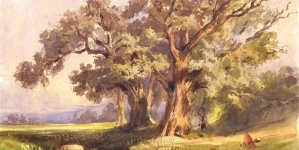 "Krajobraz z dębami" Józefa Szermentowskiego.