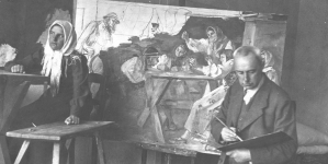 Sylweriusz Saski, artysta malarz w swojej pracowni podczas malowania obrazu.