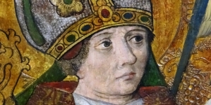Wizerunek św. Stanisława z gotyckiego ołtarza w kościele w Szczepanowie.